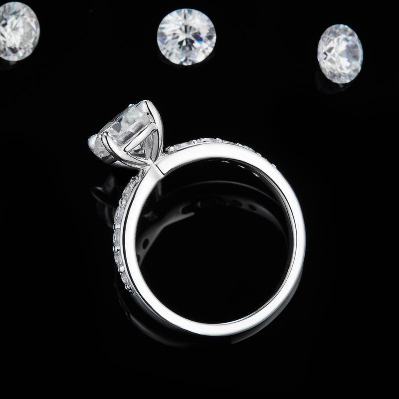 四爪Women's RingS925银镀白金定制选款主石Moissanite2.0ct/副石高碳钻