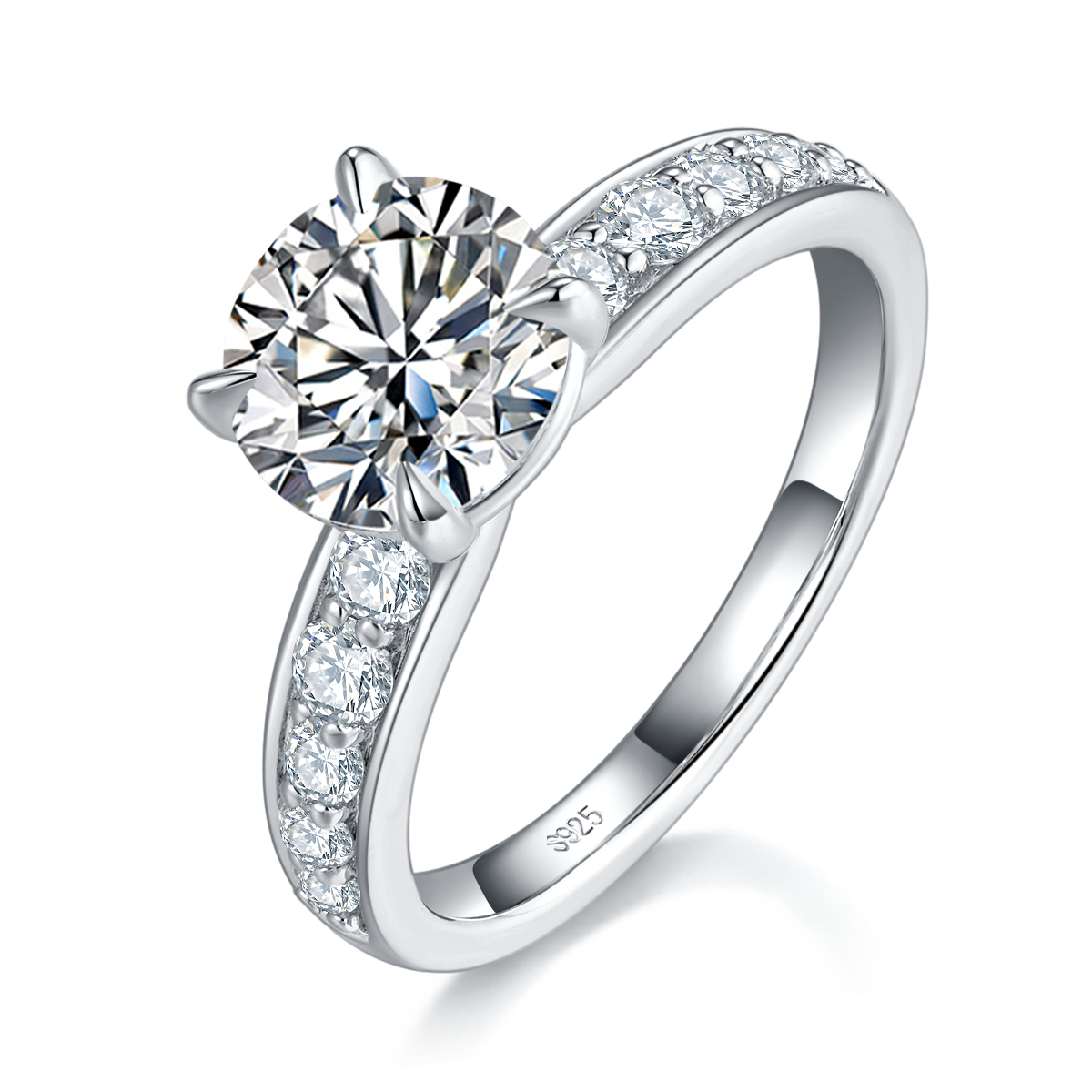 Four Claw Women's Ring S925 Silver Plated Platinum Customized Selection Main Stone Moissanite 2.0ct/Side Stone Cubic Zirconia