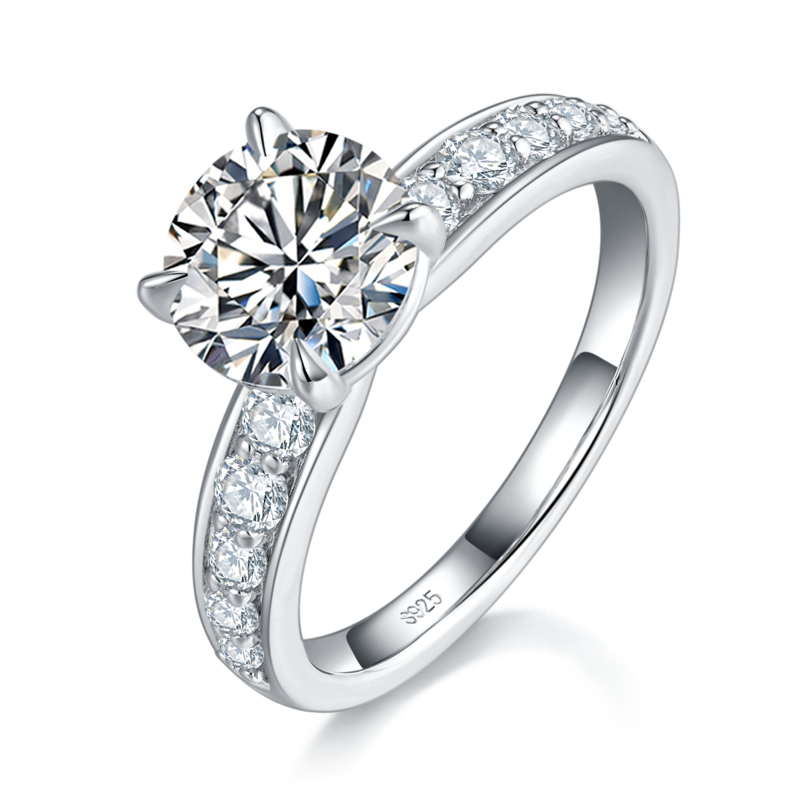 四爪Women's RingS925银镀白金定制选款主石Moissanite2.0ct/副石高碳钻