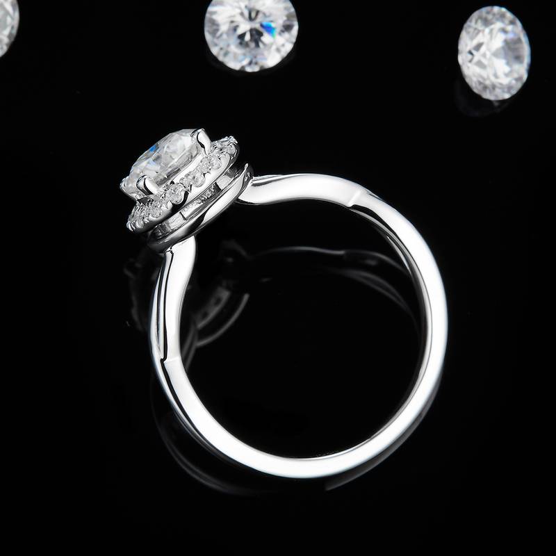 双扭臂圆包Women's RingS925银镀白金定制选款主石Moissanite1.0ct/副石高碳钻