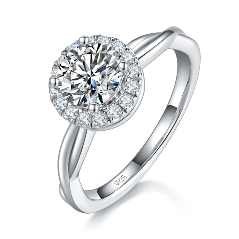 双扭臂圆包Women's RingS925银镀白金定制选款主石Moissanite1.0ct/副石高碳钻