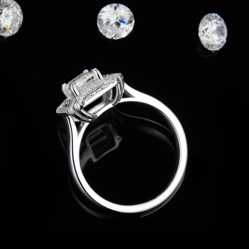 方钻Women's RingS925银镀白金定制选款主石Moissanite1.0ct/副石高碳钻