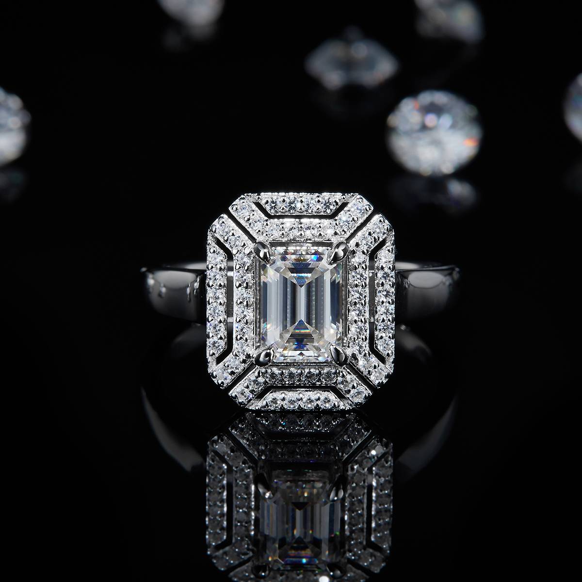 Square Diamond Women's Ring S925 Silver Plated Platinum Customized Selection Main Stone Moissanite 1.0ct/Side Stone Cubic Zirconia