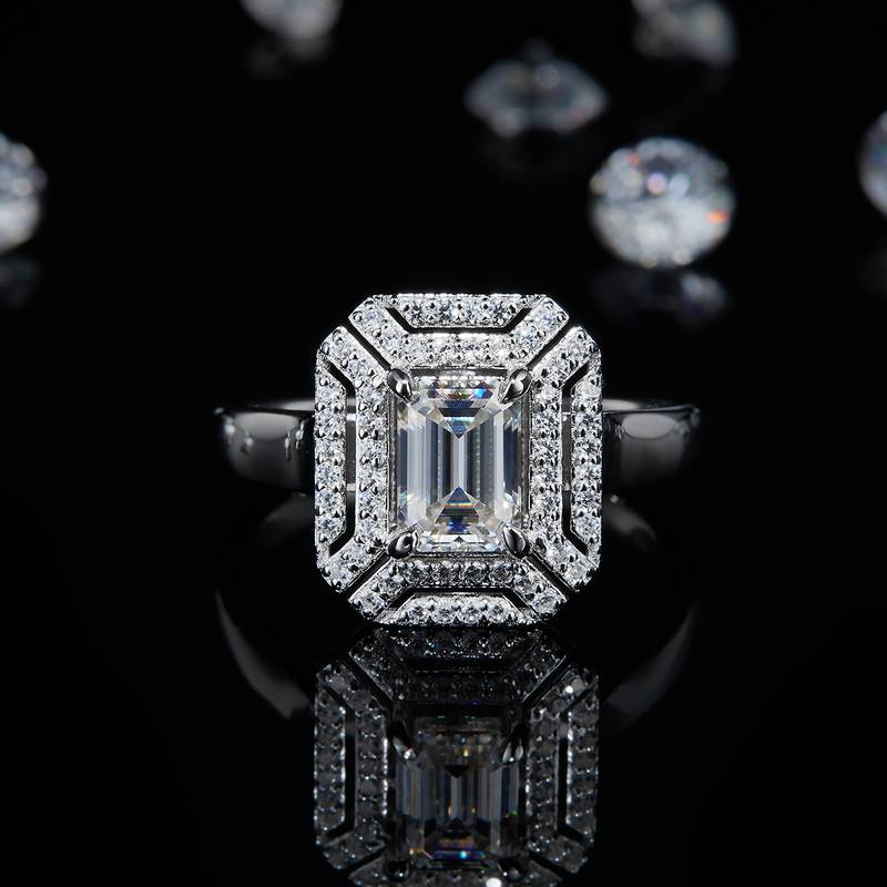 方钻Women's RingS925银镀白金定制选款主石Moissanite1.0ct/副石高碳钻
