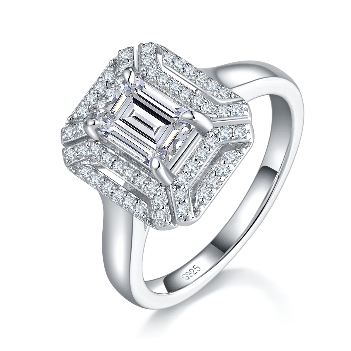 Square Diamond Women's Ring S925 Silver Plated Platinum Customized Selection Main Stone Moissanite 1.0ct/Side Stone Cubic Zirconia