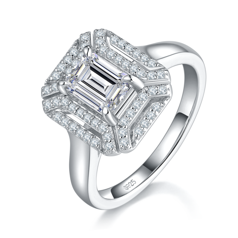 方钻Women's RingS925银镀白金定制选款主石Moissanite1.0ct/副石高碳钻