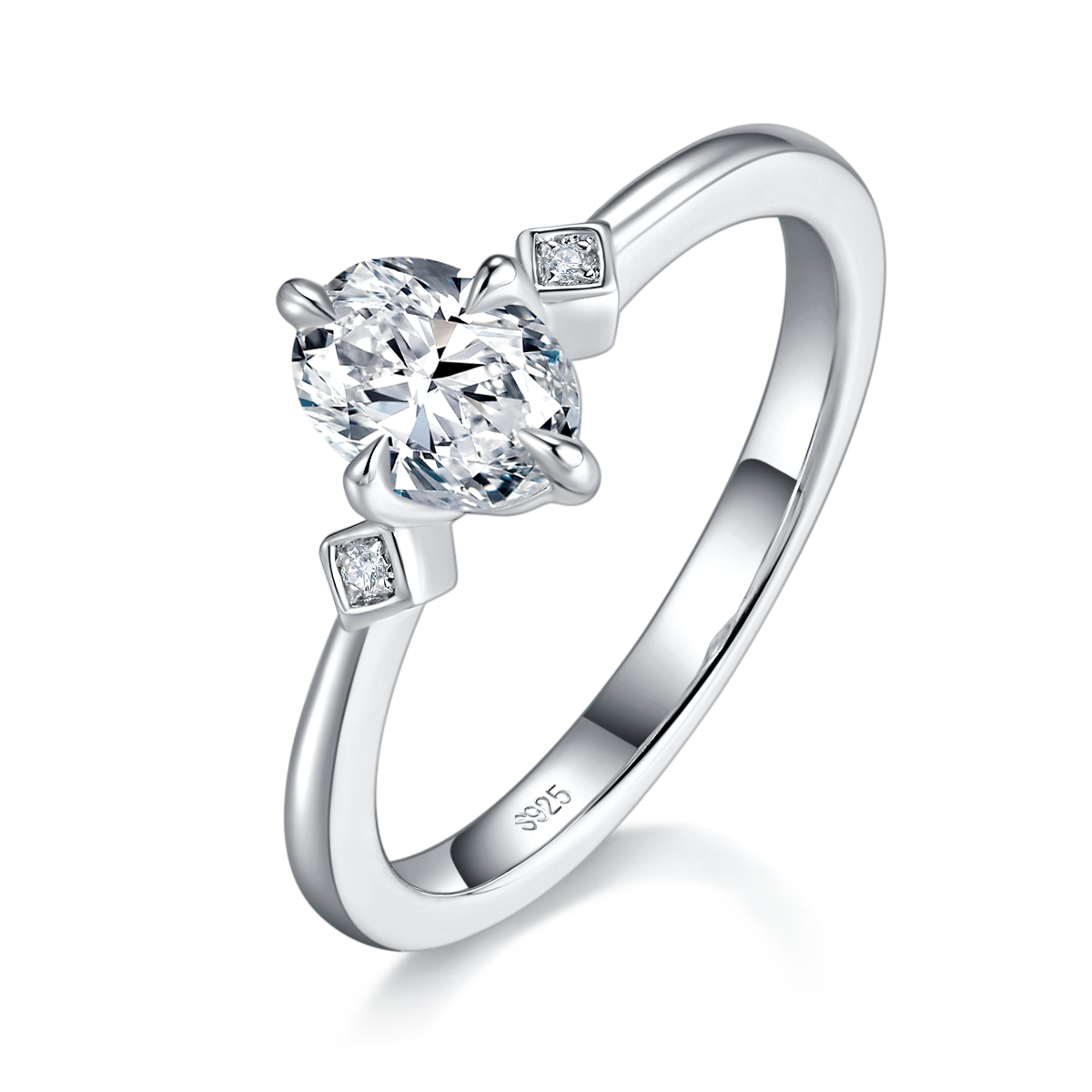 Oval Diamond Women's Ring S925 Silver Plated Platinum Customized Selection Main Stone Moissanite 1.0ct/Side Stone Cubic Zirconia