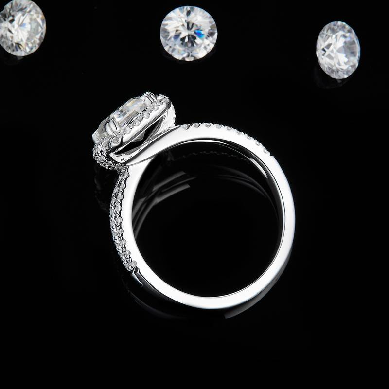 双臂方钻女戒S925银镀白金定制选款主石莫桑钻2.0ct/副石高碳钻