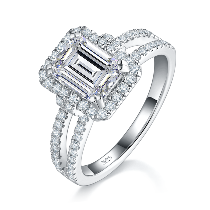 双臂方钻女戒S925银镀白金定制选款主石莫桑钻2.0ct/副石高碳钻