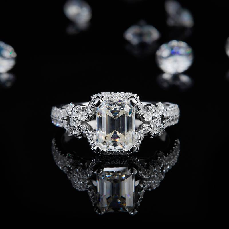 方钻Women's RingS925银镀白金定制选款主石Moissanite2.0ct/副石高碳钻