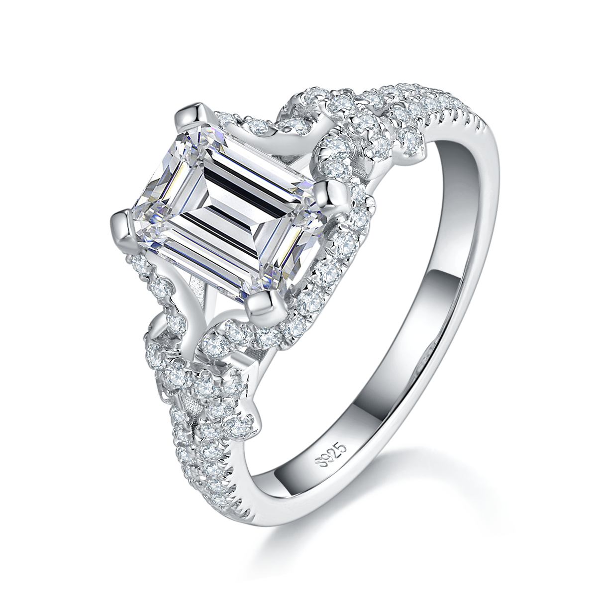 Square Diamond Women's Ring S925 Silver Plated Platinum Customized Selection Main Stone Moissanite 2.0ct/Side Stone Cubic Zirconia