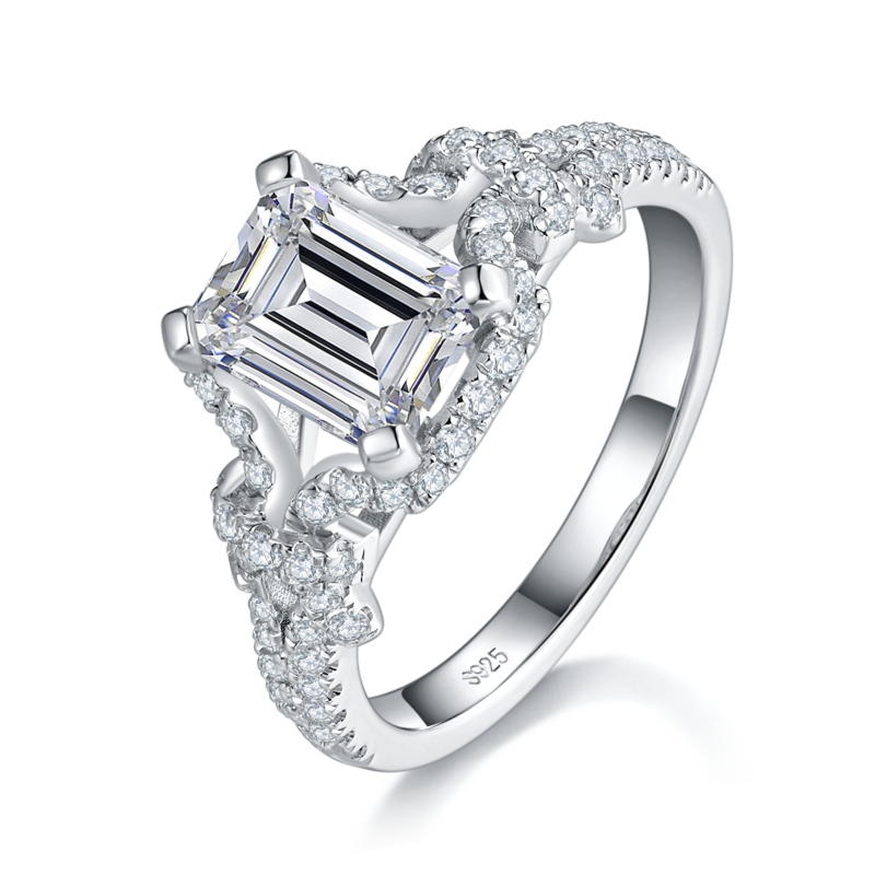 方钻Women's RingS925银镀白金定制选款主石Moissanite2.0ct/副石高碳钻