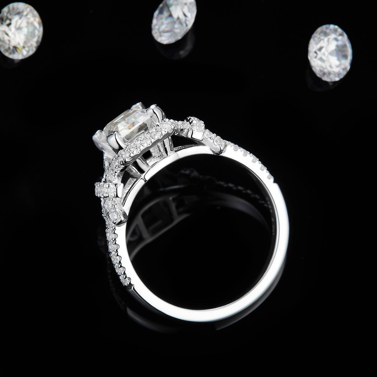 Square Diamond Women's Ring S925 Silver Plated Platinum Customized Selection Main Stone Moissanite 2.0ct/Side Stone Cubic Zirconia