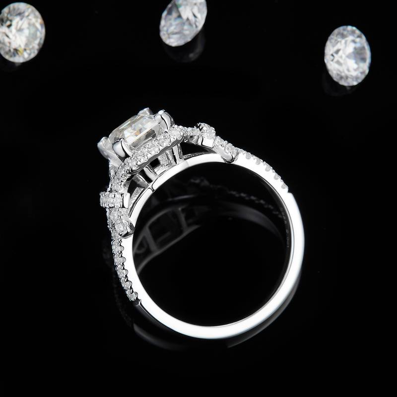 方钻Women's RingS925银镀白金定制选款主石Moissanite2.0ct/副石高碳钻