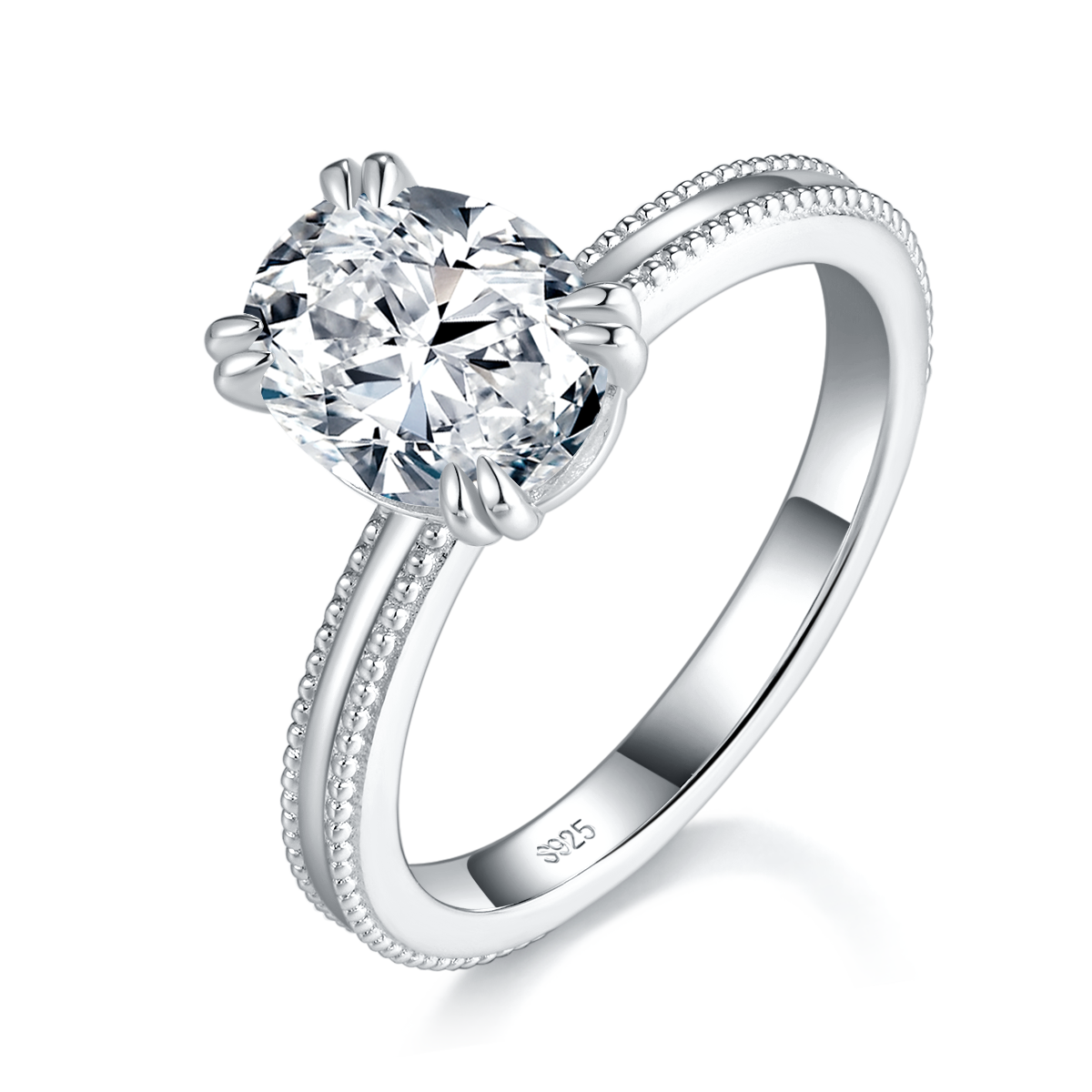 Minimalist Oval Women's Ring S925 Silver Plated Platinum Customized Selection Moissanite 2.0ct