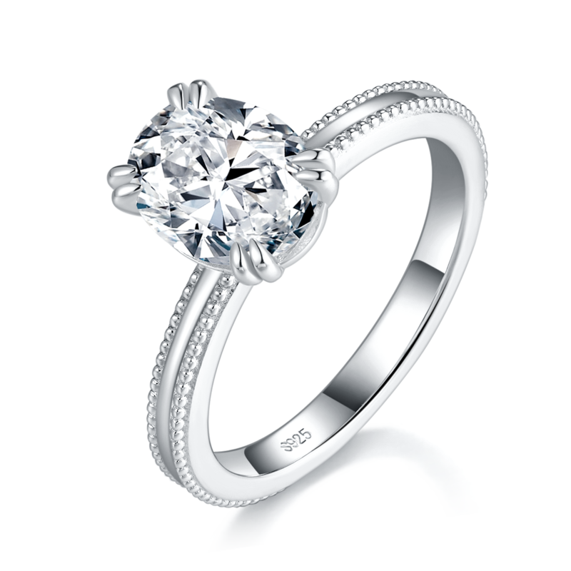 简约蛋形女戒S925银镀白金定制选款莫桑钻2.0ct