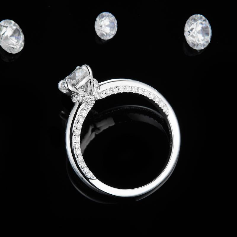 四爪Women's RingS925银镀白金定制选款主石Moissanite1.0ct/副石高碳钻
