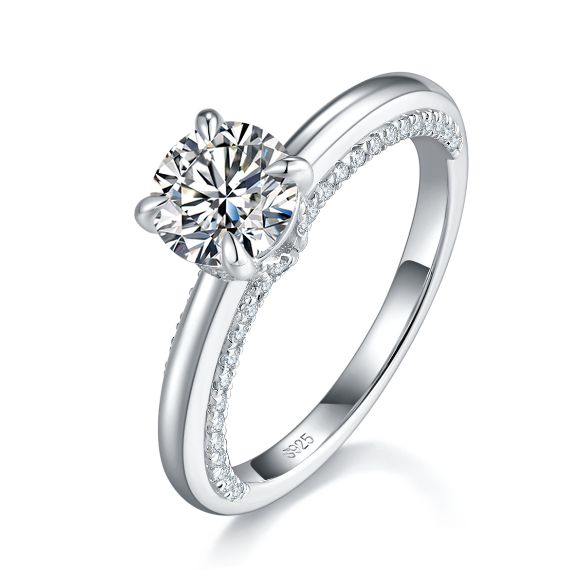 Four Claw Women's Ring S925 Silver Plated Platinum Customized Selection Main Stone Moissanite 1.0ct/Side Stone Cubic Zirconia