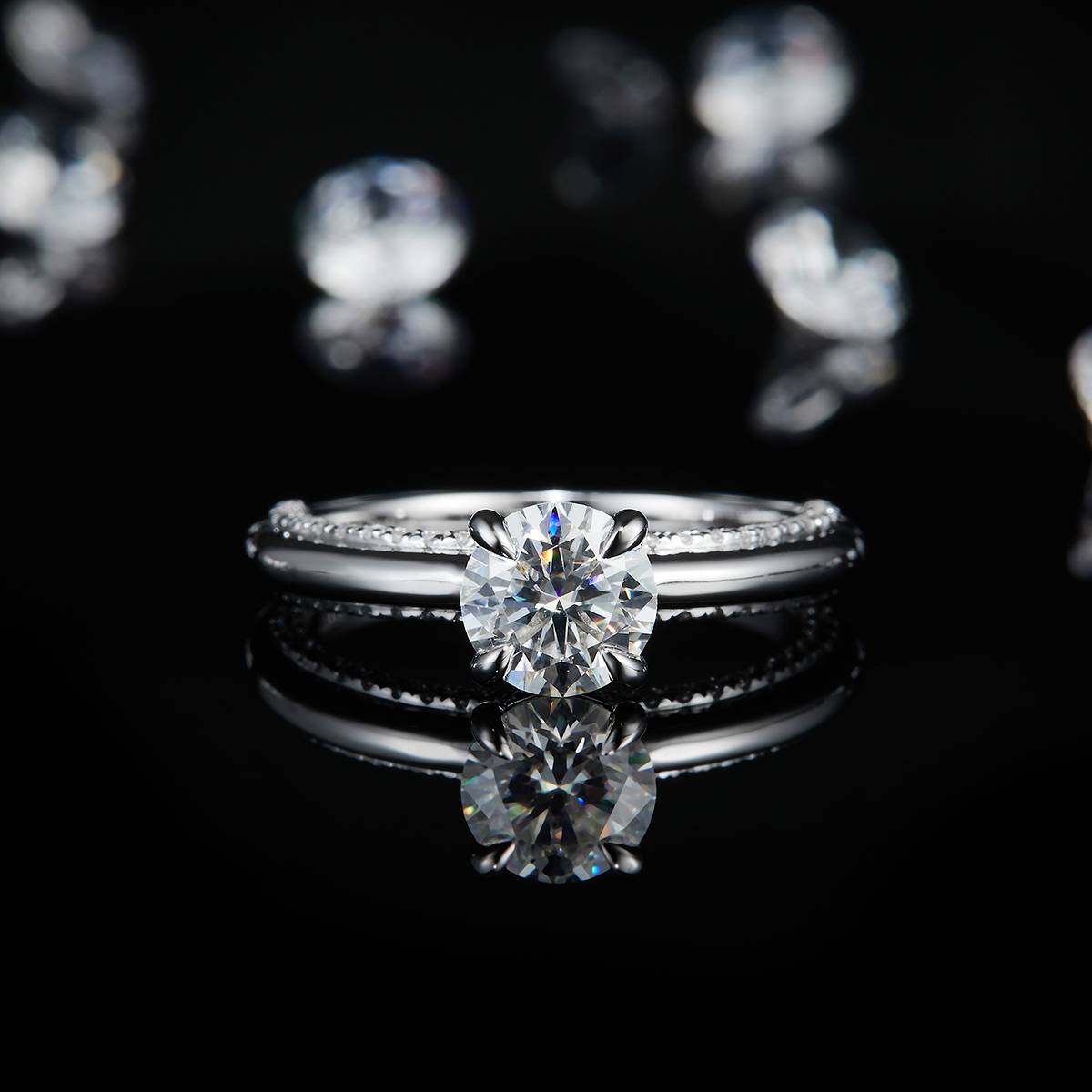 Four Claw Women's Ring S925 Silver Plated Platinum Customized Selection Main Stone Moissanite 1.0ct/Side Stone Cubic Zirconia