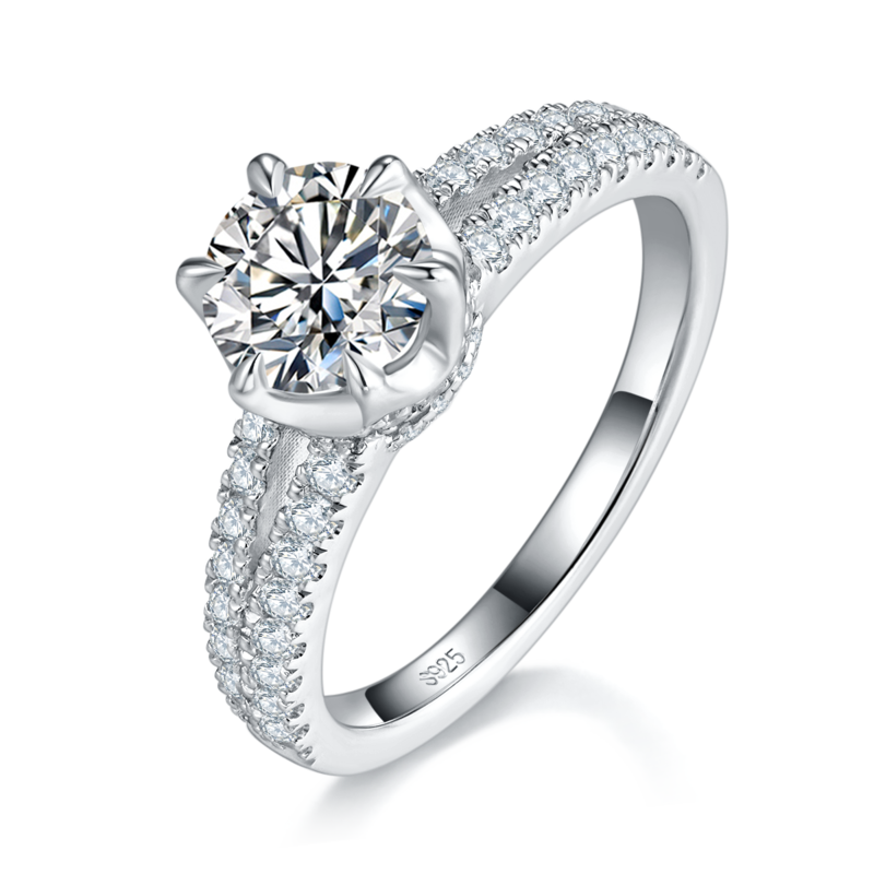 Affordable Luxury六爪Women's RingS925银镀白金定制选款主石Moissanite1.0ct/副石高碳钻