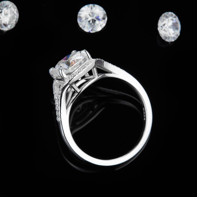 Y臂枕形钻Women's RingS925银镀白金定制选款主石Moissanite2.5ct/副石高碳钻