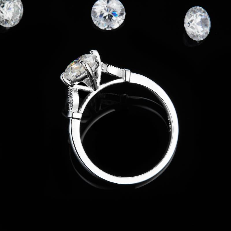 蛋形钻Women's RingS925银镀白金定制选款主石Moissanite2.0ct/副石高碳钻