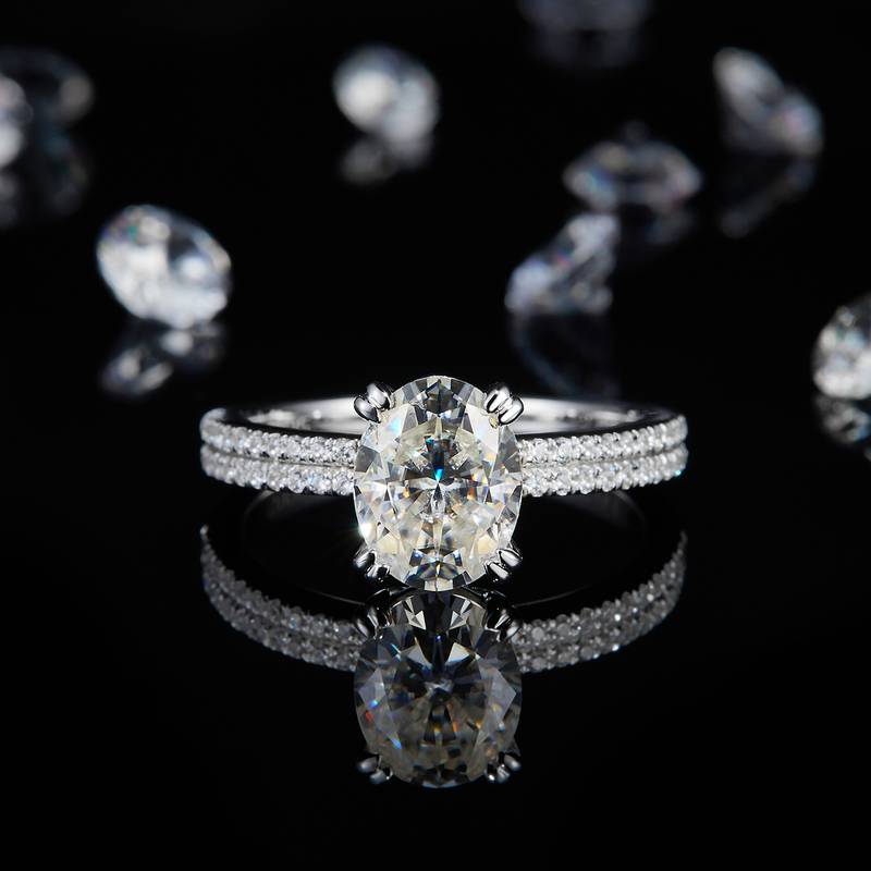 Affordable Luxury蛋形Women's RingS925银镀白金定制选款主石Moissanite2.0ct/副石高碳钻