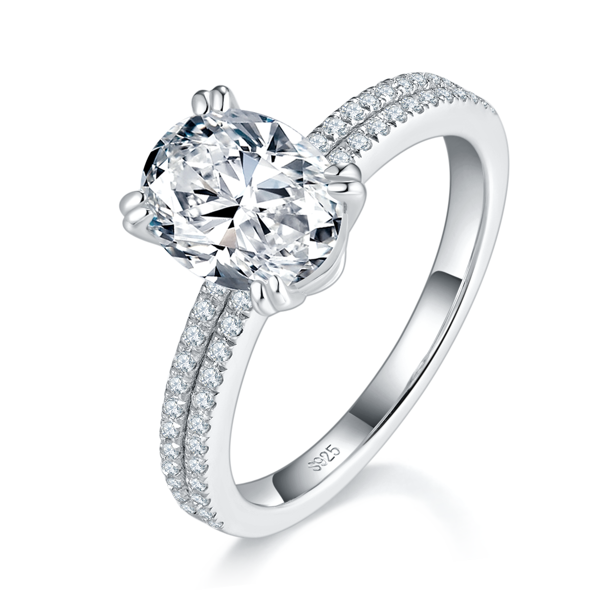 Light Luxury Oval Women's Ring S925 Silver Plated Platinum Customized Selection Main Stone Moissanite 2.0ct/Side Stone Cubic Zirconia