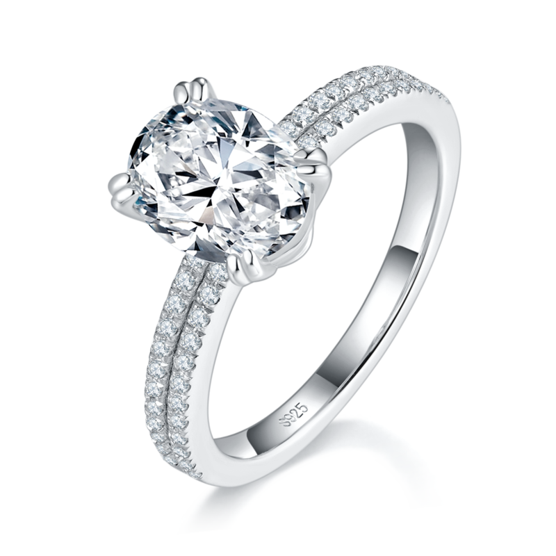 Affordable Luxury蛋形Women's RingS925银镀白金定制选款主石Moissanite2.0ct/副石高碳钻