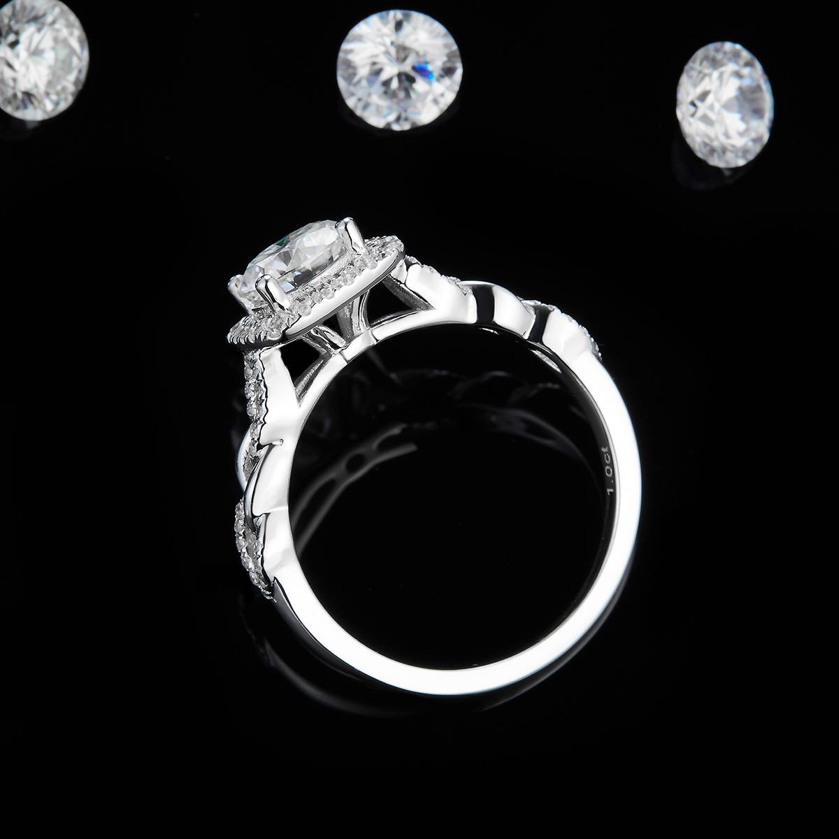 Square Package Round Diamond Women's Ring S925 Silver Plated Platinum Customized Selection Main Stone Moissanite 1.0ct/Side Stone Cubic Zirconia