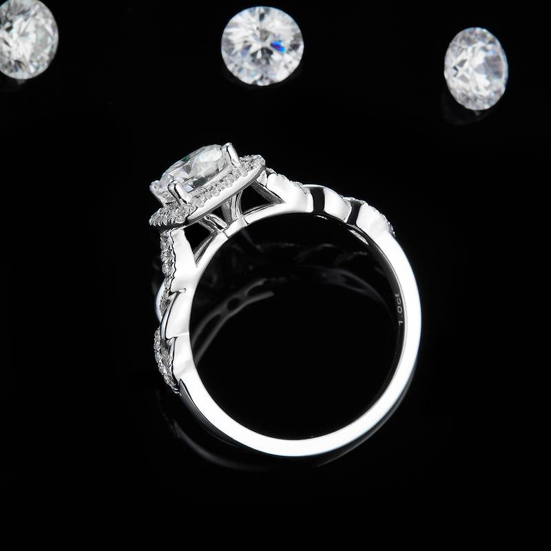 方包圆钻Women's RingS925银镀白金定制选款主石Moissanite1.0ct/副石高碳钻