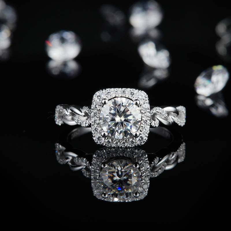 方包圆钻Women's RingS925银镀白金定制选款主石Moissanite1.0ct/副石高碳钻