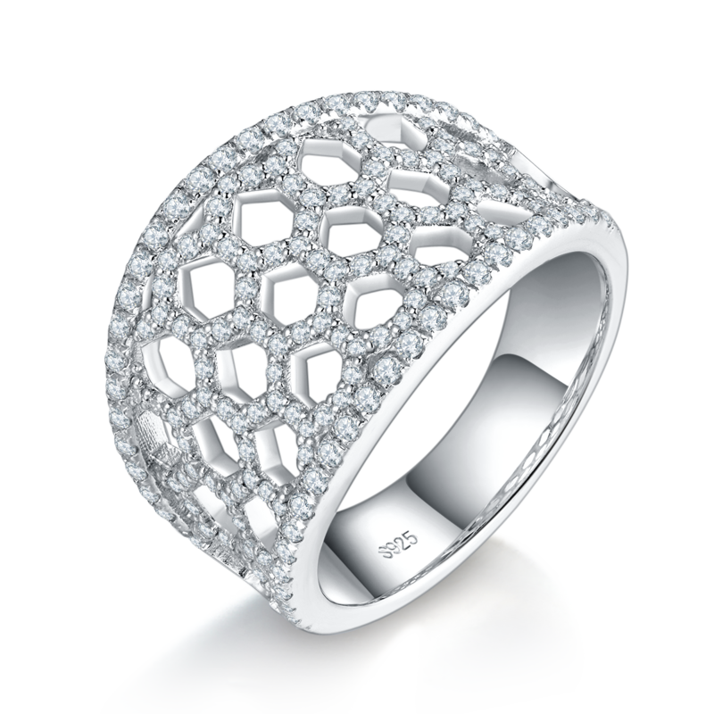 Affordable Luxury满钻排戒S925银镀白金Women's Ring定制选款副石Moissanite0.95ct