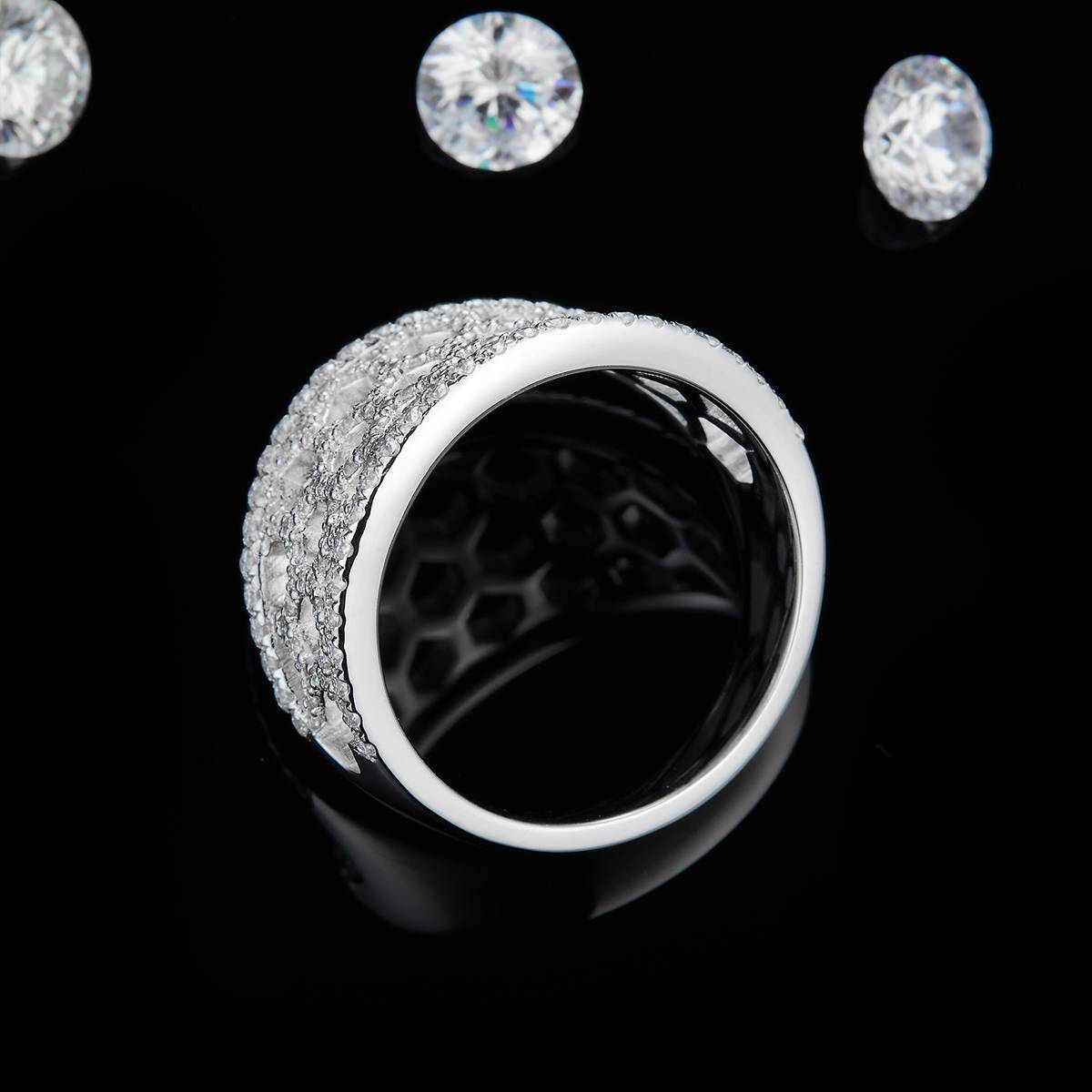 Light luxury full diamond lined ring S925 silver plated platinum women's ring custom selection Side Stone Moissanite 0.95ct