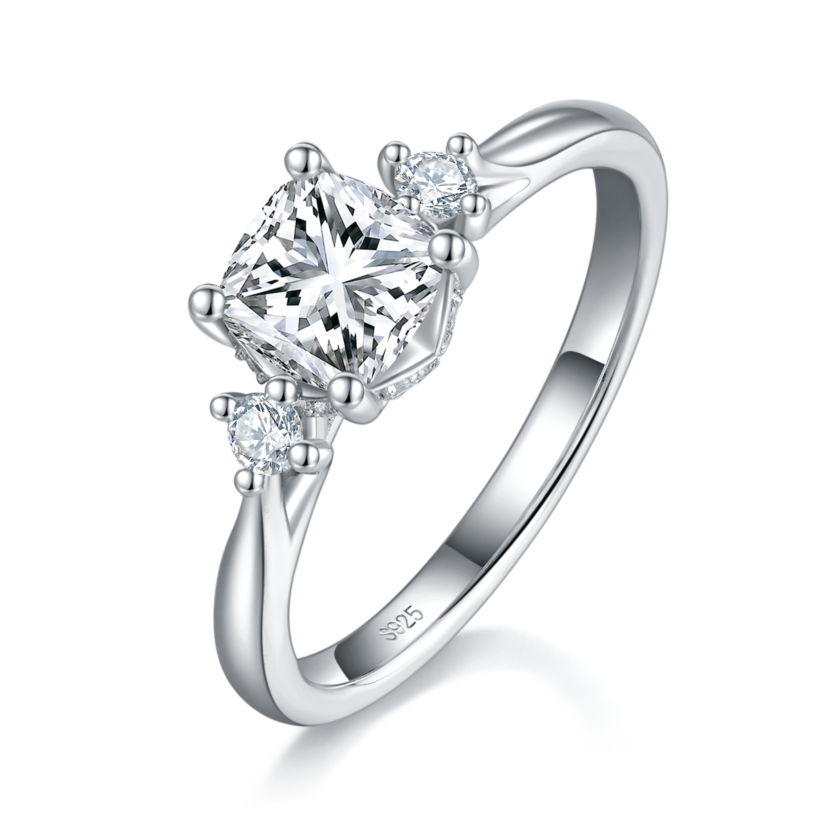 Three Stone Round Diamond Women's Ring S925 Silver Plated Platinum Customized Selection Main Stone Moissanite 1.0ct/Side Stone Cubic Zirconia