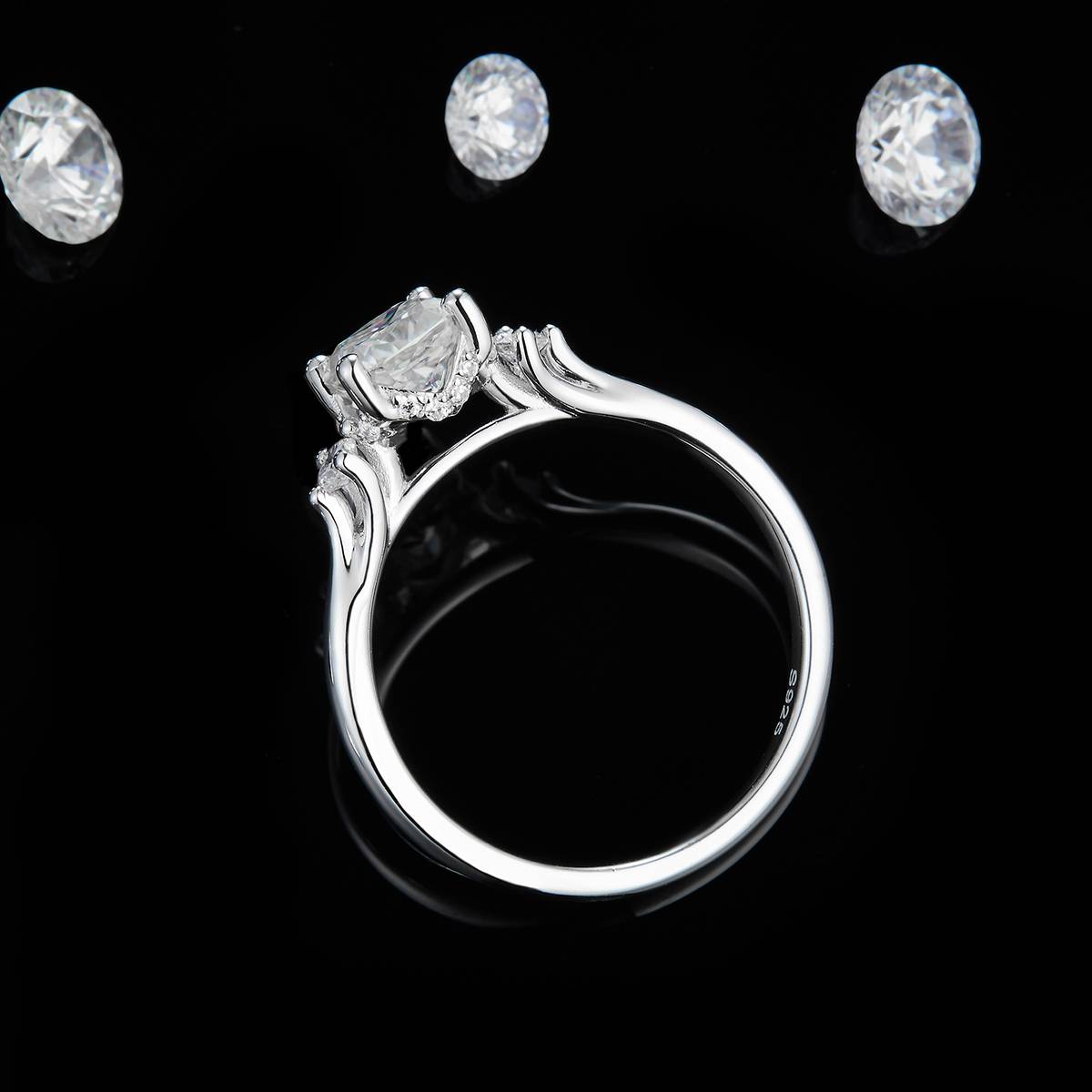 Three Stone Round Diamond Women's Ring S925 Silver Plated Platinum Customized Selection Main Stone Moissanite 1.0ct/Side Stone Cubic Zirconia