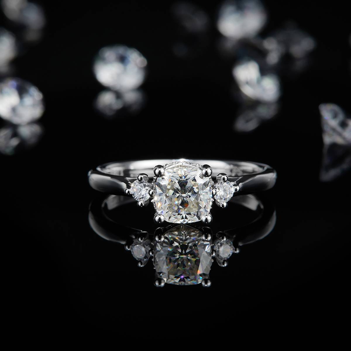 Three Stone Round Diamond Women's Ring S925 Silver Plated Platinum Customized Selection Main Stone Moissanite 1.0ct/Side Stone Cubic Zirconia