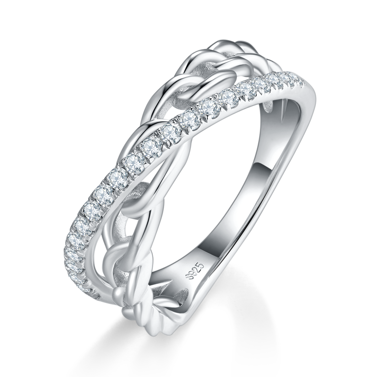 X-shaped S925 silver plated platinum women's ring custom selection Side Stone Moissanite 0.32ct