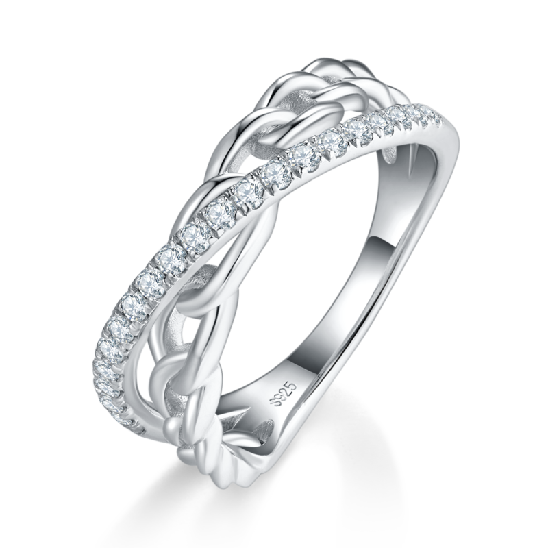 X字形排戒S925银镀白金Women's Ring定制选款副石Moissanite0.32ct