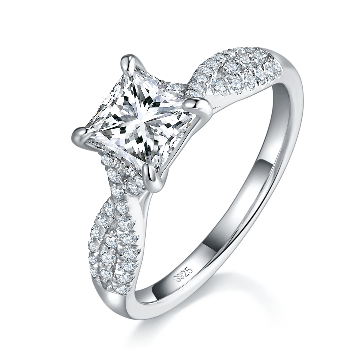 Light Luxury Square Diamond S925 Silver Plated Platinum Customized Selection Moissanite 1.0ct/Side Stone Cubic Zirconia