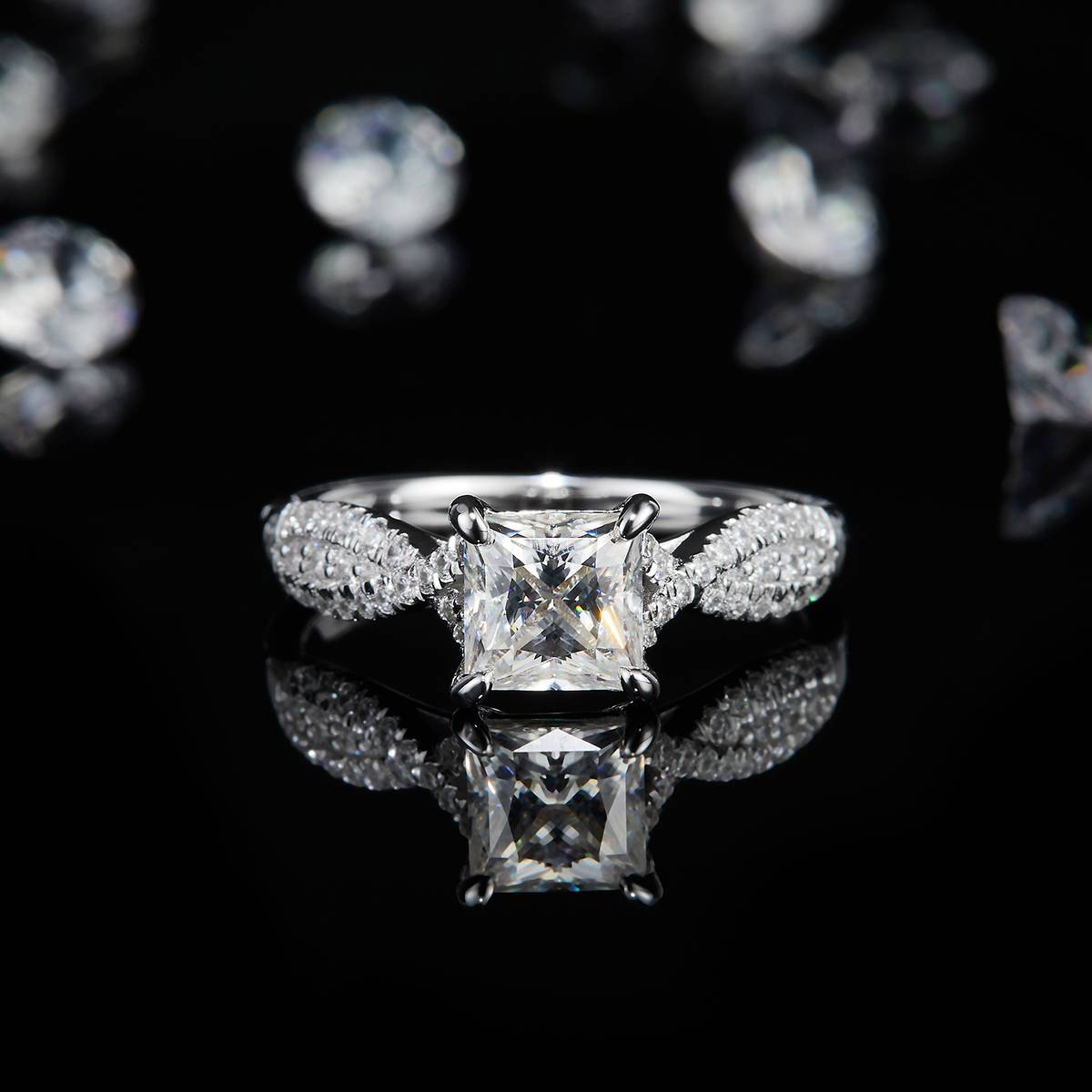Light Luxury Square Diamond S925 Silver Plated Platinum Customized Selection Moissanite 1.0ct/Side Stone Cubic Zirconia