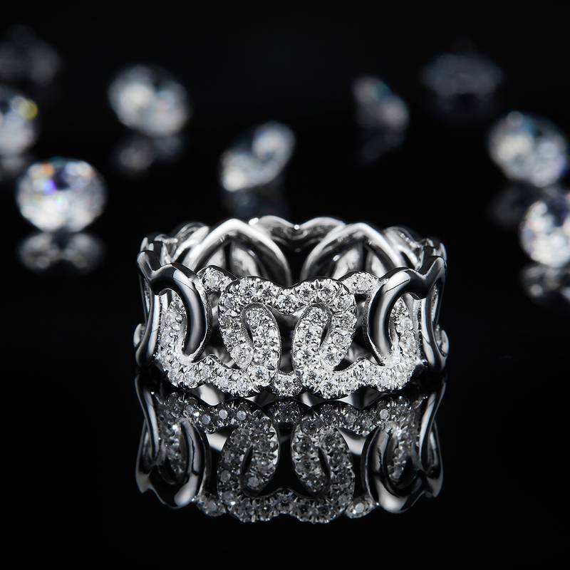 环环相扣排戒S925银镀白金Women's Ring定制选款副石Moissanite0.336ct