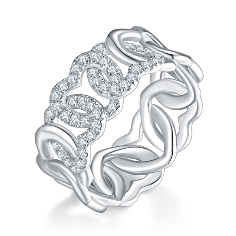 环环相扣排戒S925银镀白金Women's Ring定制选款副石Moissanite0.336ct