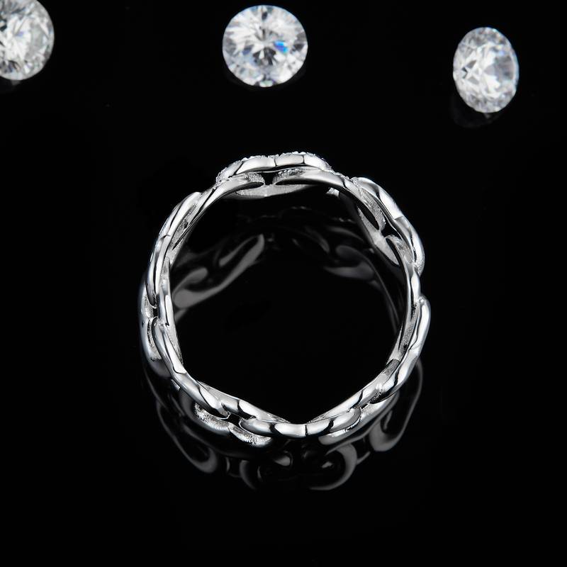 环环相扣排戒S925银镀白金Women's Ring定制选款副石Moissanite0.336ct
