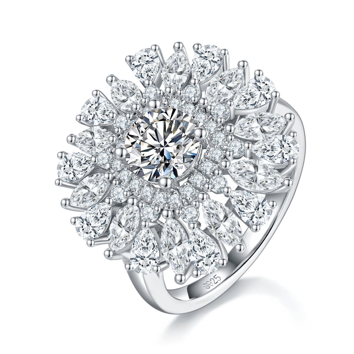 Luxury Pearl Small Diamond Micro Inlaid Round Diamond Women's Ring S925 Silver Plated Platinum Customized Selection Main Stone Moissanite 1.0ct/Side Stone Cubic Zirconia