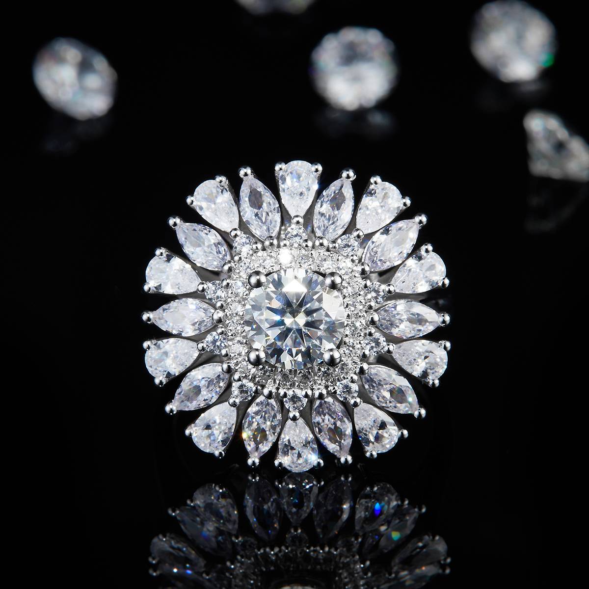 Luxury Pearl Small Diamond Micro Inlaid Round Diamond Women's Ring S925 Silver Plated Platinum Customized Selection Main Stone Moissanite 1.0ct/Side Stone Cubic Zirconia