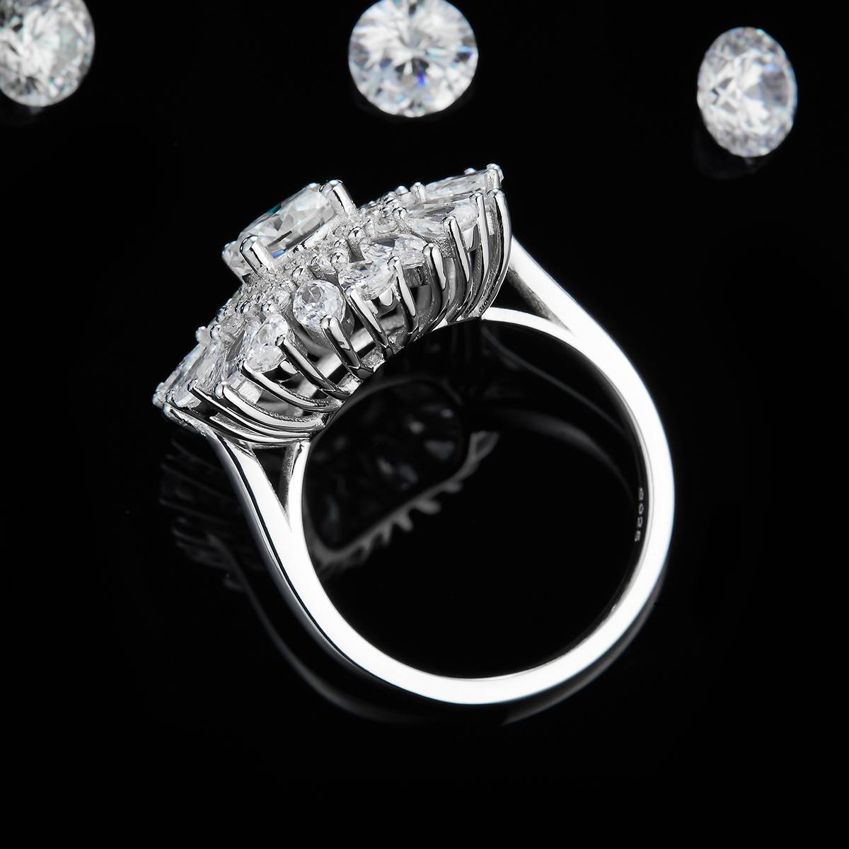 Luxury Pearl Small Diamond Micro Inlaid Round Diamond Women's Ring S925 Silver Plated Platinum Customized Selection Main Stone Moissanite 1.0ct/Side Stone Cubic Zirconia