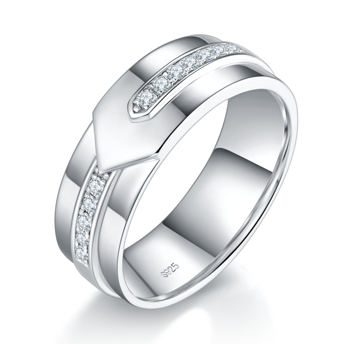 Minimalist Men's S925 Silver Plated Platinum Men's Ring Custom Selection Side Stone Moissanite 0.18ct