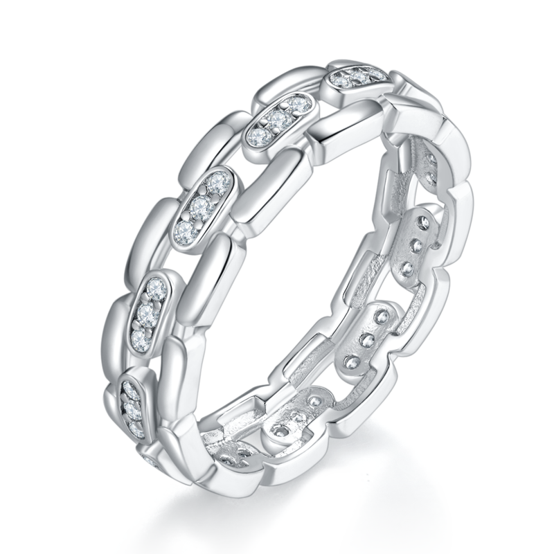 简约风排戒Men's RingS925银镀白金定制选款副石Moissanite0.36ct