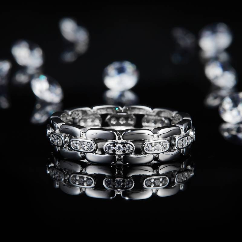 简约风排戒Men's RingS925银镀白金定制选款副石Moissanite0.36ct